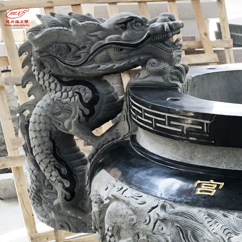 惠安石材厂家圆形香炉祠堂寺庙青石双龙石雕香炉雕刻MXFSD-XL3309