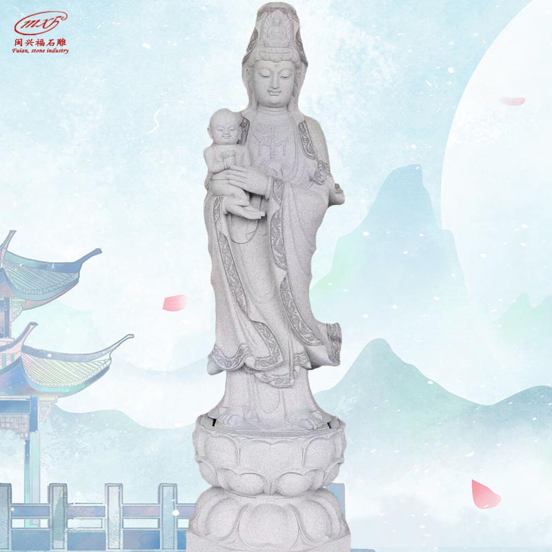宗教寺庙站像三世佛雕像送子观音雕塑汉白玉滴水佛像装饰MXFSD-FX854 