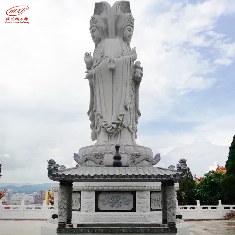 宗教寺庙站像三世佛雕像送子观音雕塑汉白玉滴水佛像装饰MXFSD-FX854 