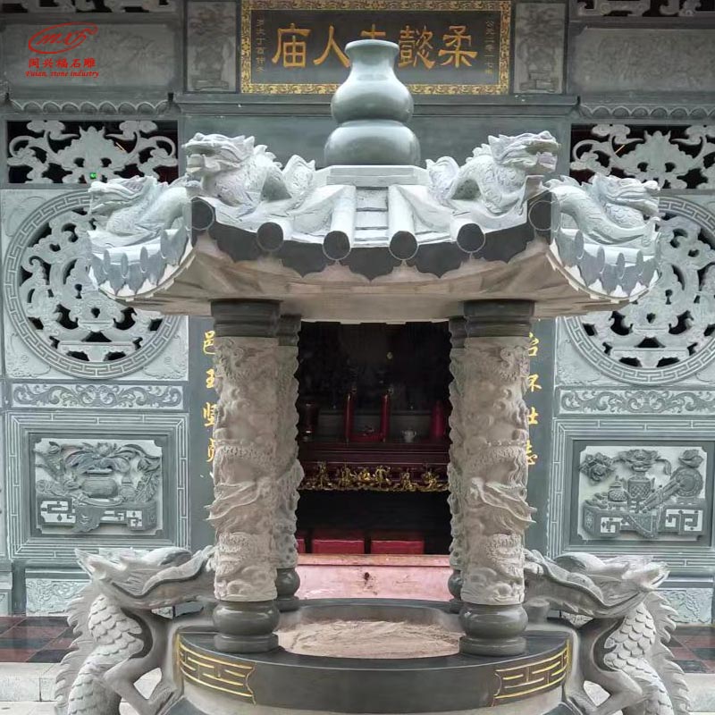 祠堂寺庙芝麻黑双龙香炉雕刻石材圆形方形石香炉带盖摆件MXFSD 祠堂寺庙芝麻黑双龙香炉雕刻石材圆形方形石香炉带盖摆件MXFSD