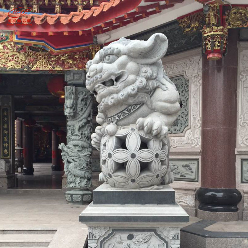 石雕戏球狮青石芝麻白网球狮子绣球狮公司酒店门口装饰摆件MXFSD-SZ133 