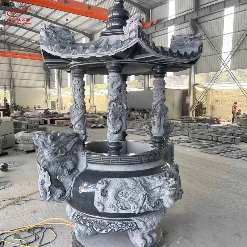祠堂寺庙圆形大理石香炉传统古建供奉烧香炉具双龙青石香炉带盖 祠堂寺庙圆形大理石香炉传统古建供奉烧香炉具双龙青石香炉带盖