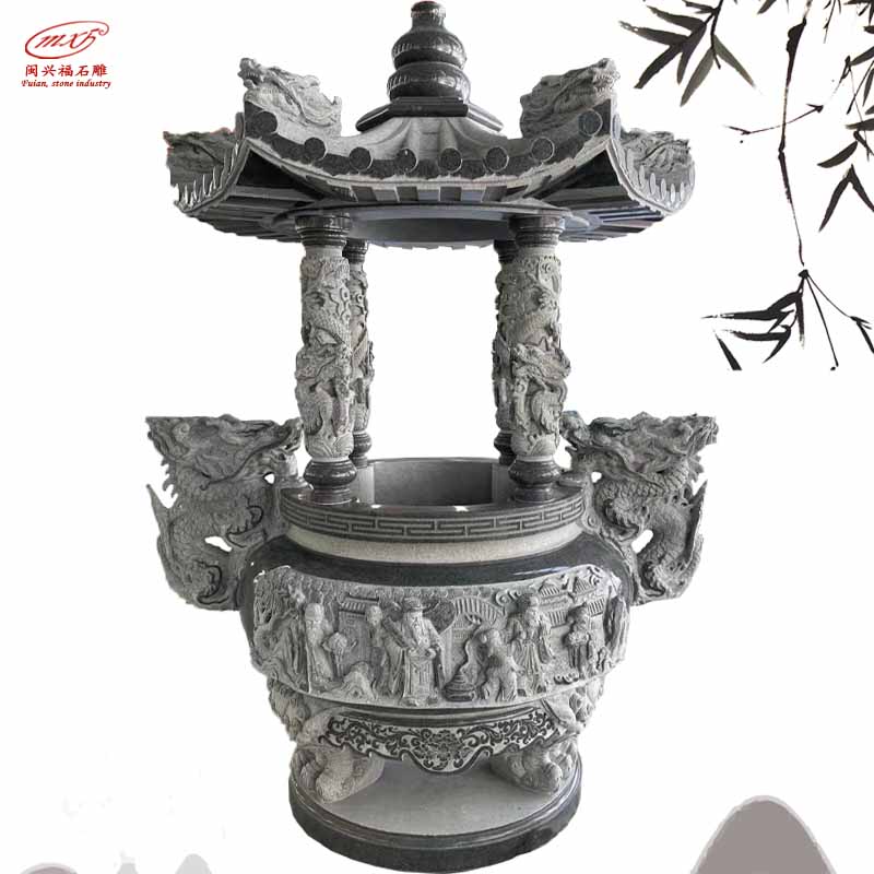 祠堂寺庙圆形大理石香炉传统古建供奉烧香炉具双龙青石香炉带盖 祠堂寺庙圆形大理石香炉传统古建供奉烧香炉具双龙青石香炉带盖